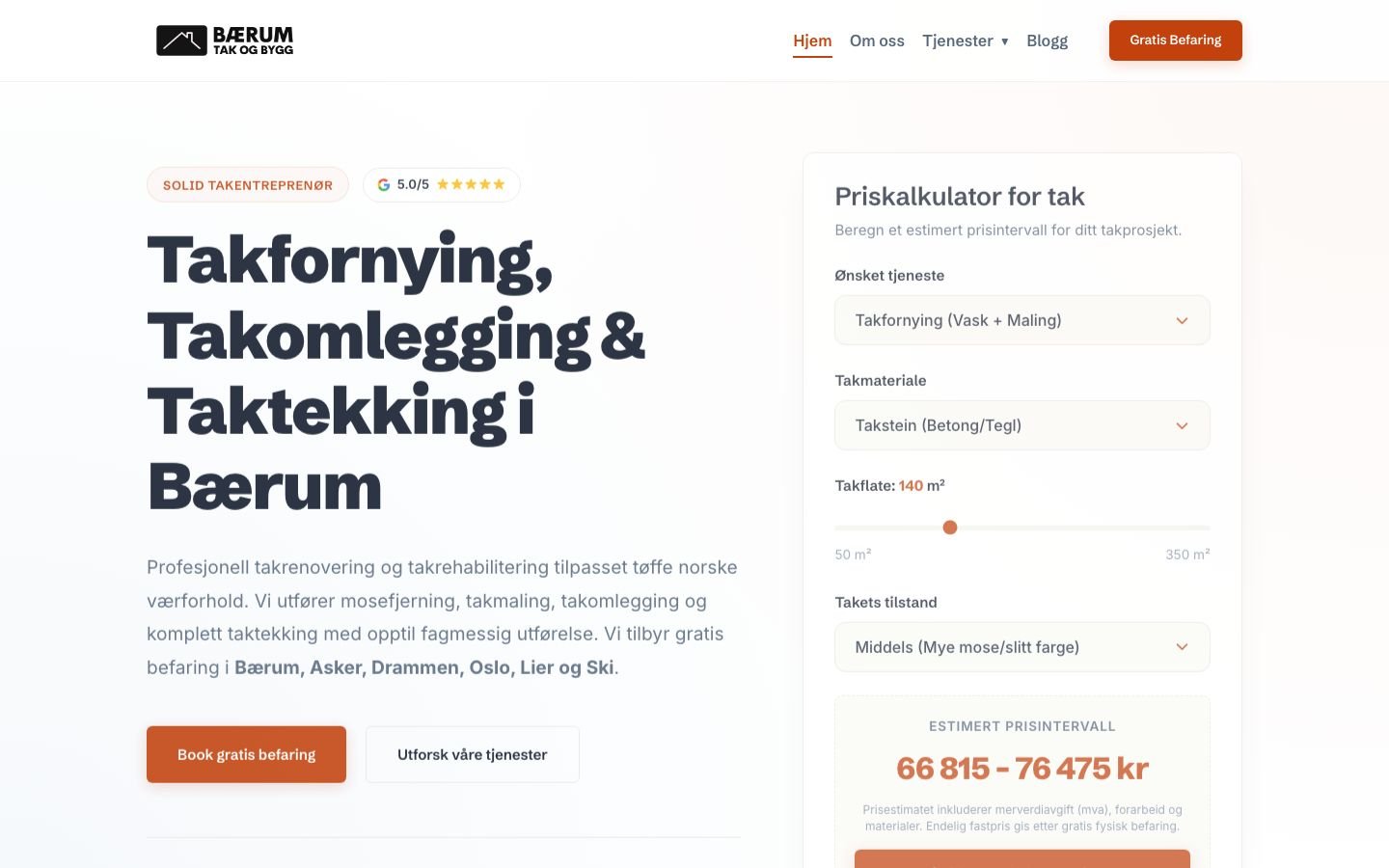 Bærum Tak & Bygg AS nettside og digital løsning